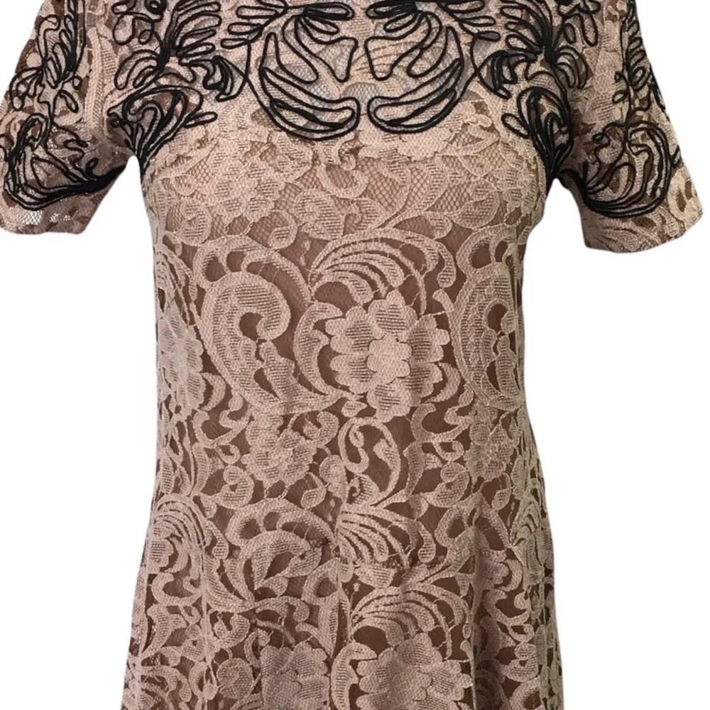 FREE PEOPLE Beautiful Dreamer Cream Floral Lace Black Boho Embroidered Dresss